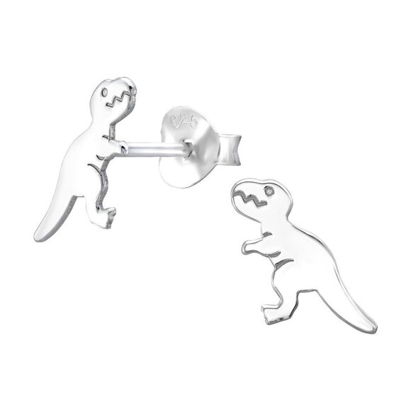 Sterling Silver Simple T Rex Dinosaur Stud Earrings - Picture 1 of 11
